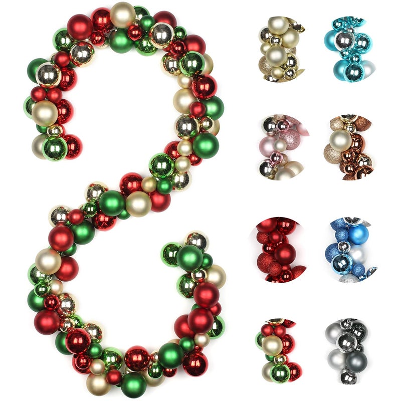 6 FEET Christmas Ball Garland Ornaments Shatterproof Xmas Hanging Balls Decorations for Home Indoor Outdoor Mantel Holiday Party Wedding Tree Red Green Gold