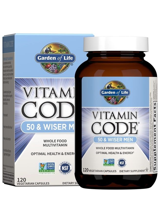 Garden of Life Multivitamin for Men, Vitamin Code 50 & Wiser Men's Raw Whole Food Vitamin Supplement with Probiotics, Vegetarian, 120 Capsules - Image 1