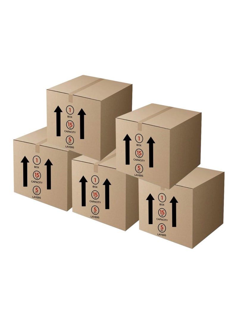 GINI Carton 5‑Ply Heavy‑Duty Corrugated Box 45X45X45CM Pack of 5 - Image 1