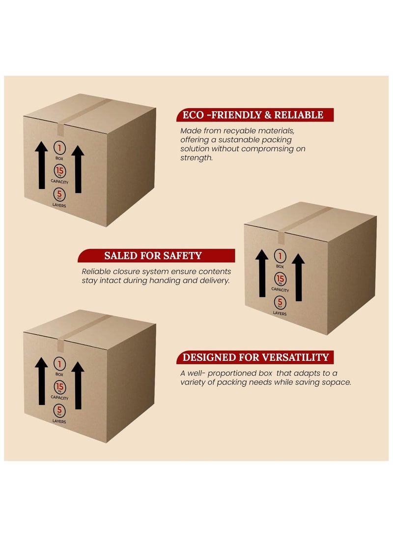 GINI Carton 5‑Ply Heavy‑Duty Corrugated Box 45X45X45CM Pack of 5 - Image 3