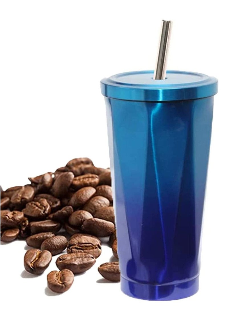 SYOSI Stainless Steel Travel Mug Tumbler with Straw and Leakproof Lid, Reusable Coffee Cup Vacuum Insulated Office Car Drinking Bubba for Ice Cold or Hot 500ml (black&Blue) - Image 1