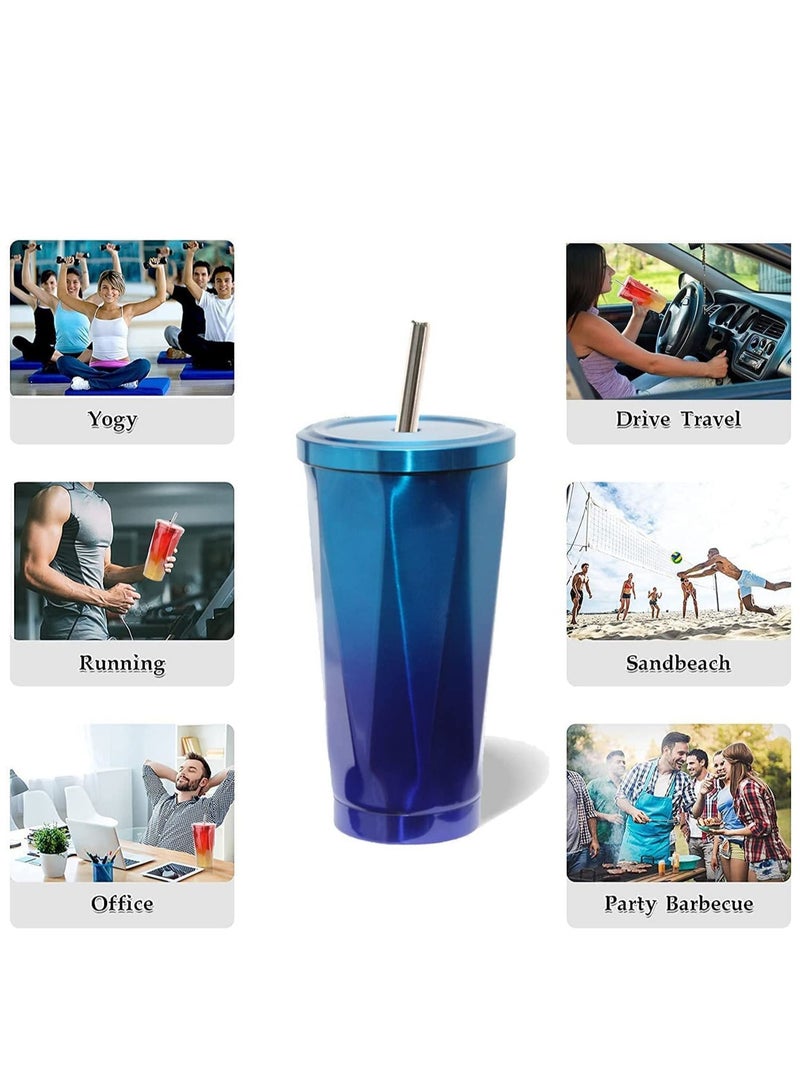 SYOSI Stainless Steel Travel Mug Tumbler with Straw and Leakproof Lid, Reusable Coffee Cup Vacuum Insulated Office Car Drinking Bubba for Ice Cold or Hot 500ml (black&Blue) - Image 3