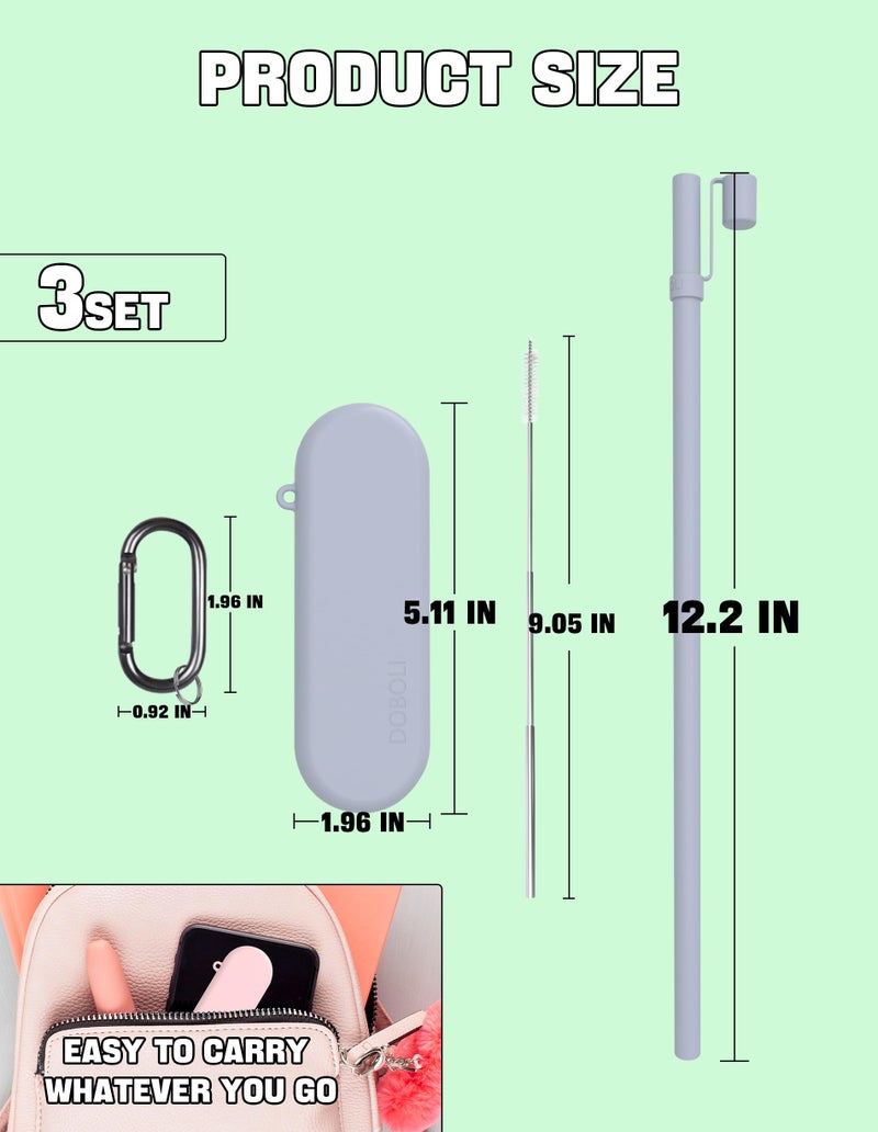 Doboli Reusable Straws with Case,12 inch Long Silicone Reusable Straws with Case, Portable Straw Foldable Drinking Travel Straw, Compatible with Stanley Owala 40 oz 30 oz Cup Tumbler 3 Set - Image 2