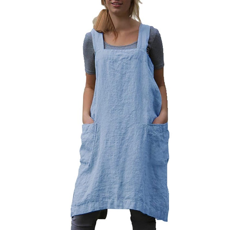 YESDOO Cotton Linen Apron Cross Back Apron for Women with Pockets Pinafore Dress for Baking Cooking - Image 1