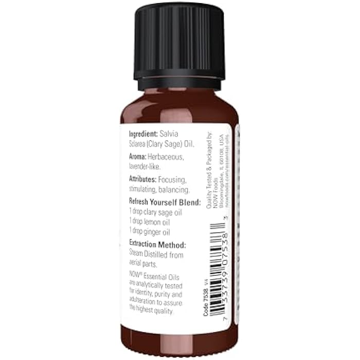 NOW Essential Oils, Clary Sage Oil, Focusing Aromatherapy Scent, Steam Distilled, 100% Pure, Vegan, Child Resistant Cap, 1-Ounce - Image 2