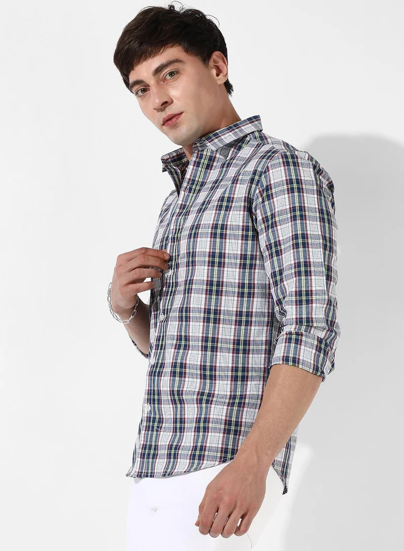 كامبوس سوترا قميص ترتان منقوش بأزرار للرجال