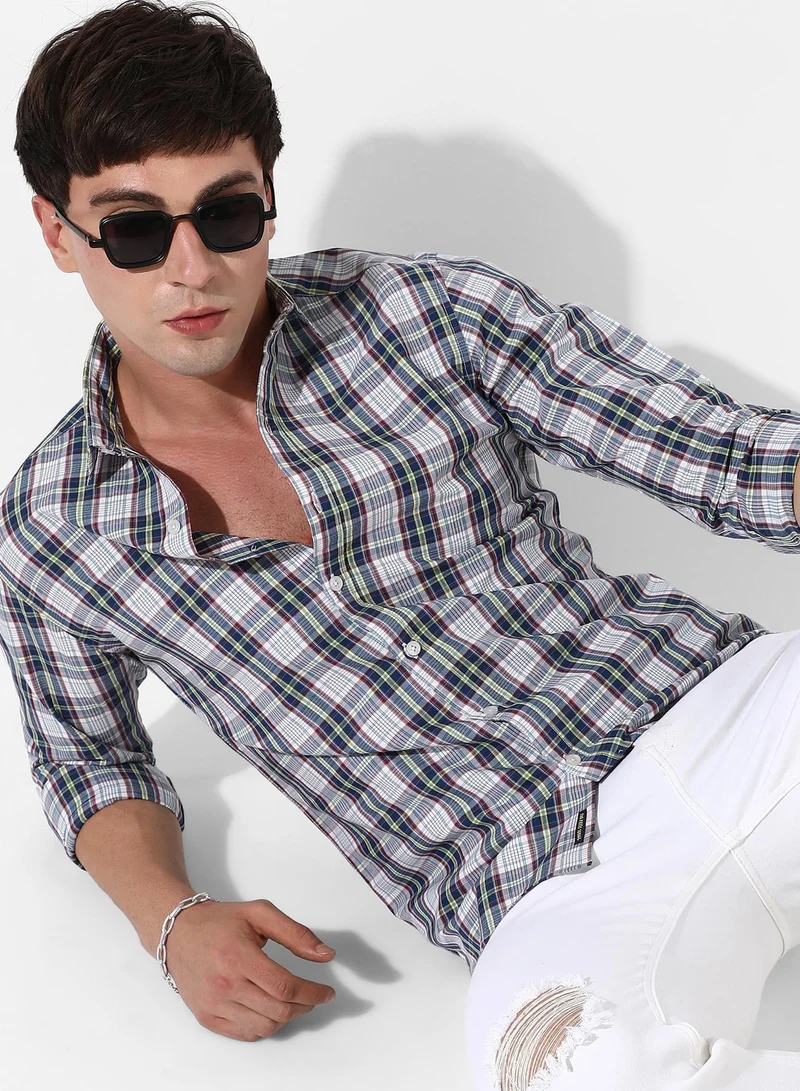 Campus Sutra Men's Tartan Plaid Button Up Shirt