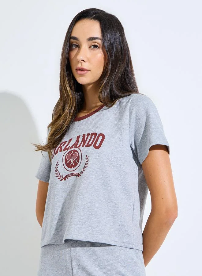 Styli Grey Graphic Print T-Shirt and Pyjama Set