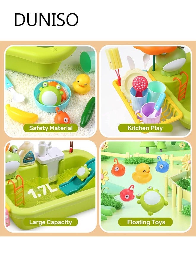 Pretend Play Kitchen Sink Toys Kids Sink Toys with Running Water and Upgraded Electric Faucet, Play Kitchen Toy Accessories, Pool Floating Fishing Toys for Water Play, Kids Role Play Dishwasher Toy - Image 5