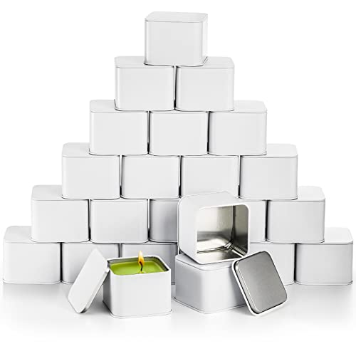 AVLA عبوات شموع AVLA 24 حبة، 8 أونصات، علب مربعة مع غطاء، حاويات شموع معدنية فارغة، مجموعات تخزين حلوى بالجملة لصنع الشموع، الفنون، الحرف، التخزين، الهدايا، مستلزمات صنع الشموع البيضاء الزخرفية - Image 1
