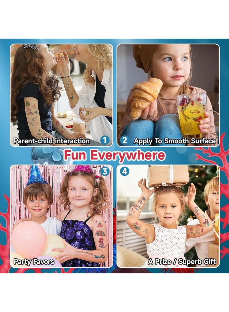 قوس قزح أورينبو 12 ورقة 130+ أنماط لوازم حفلات حورية البحر وشم لامع معدني وشم مؤقت للفتيات وديكورات أعياد الميلاد على شكل حورية البحر وهدايا حفلات المحيط والألعاب والإكسسوارات - Image 5