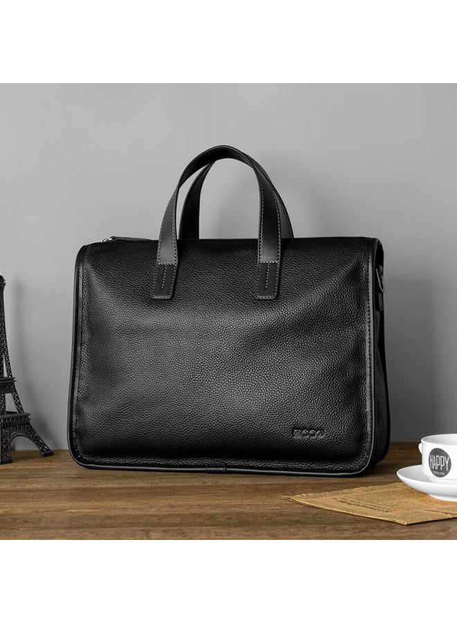 Cow Genuine Leather Briefcase For Men, Top-grain Cowhide Handbag, Laptop Bag, C-8620, Elegant Black, 14 Inches - Image 1