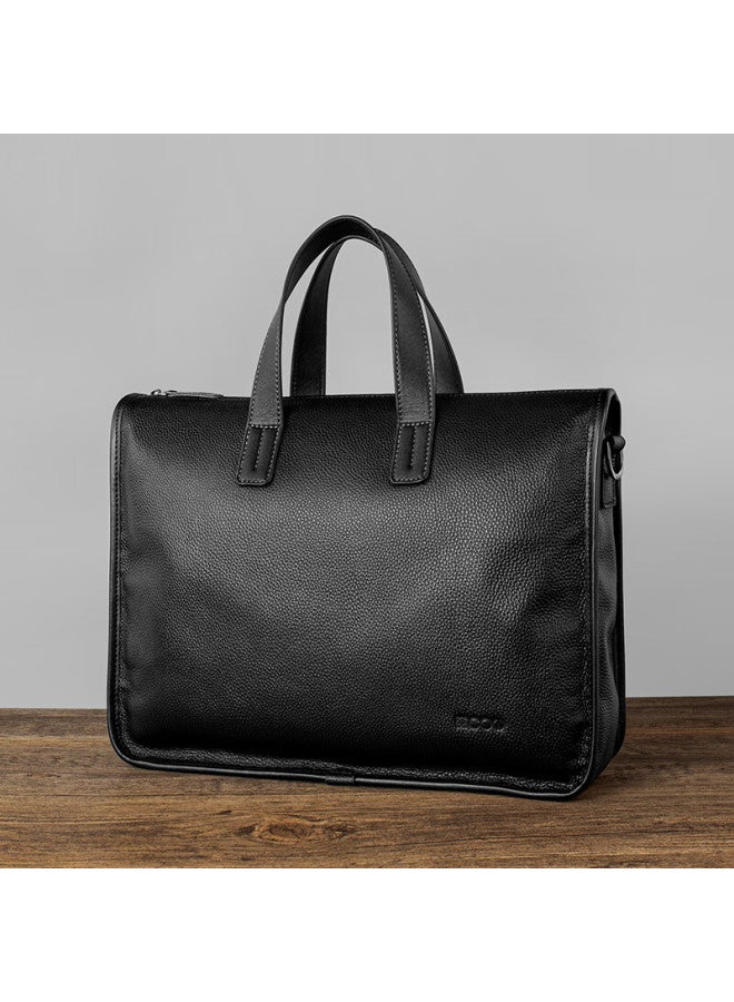 Cow Genuine Leather Briefcase For Men, Top-grain Cowhide Handbag, Laptop Bag, C-8620, Elegant Black, 14 Inches - Image 3