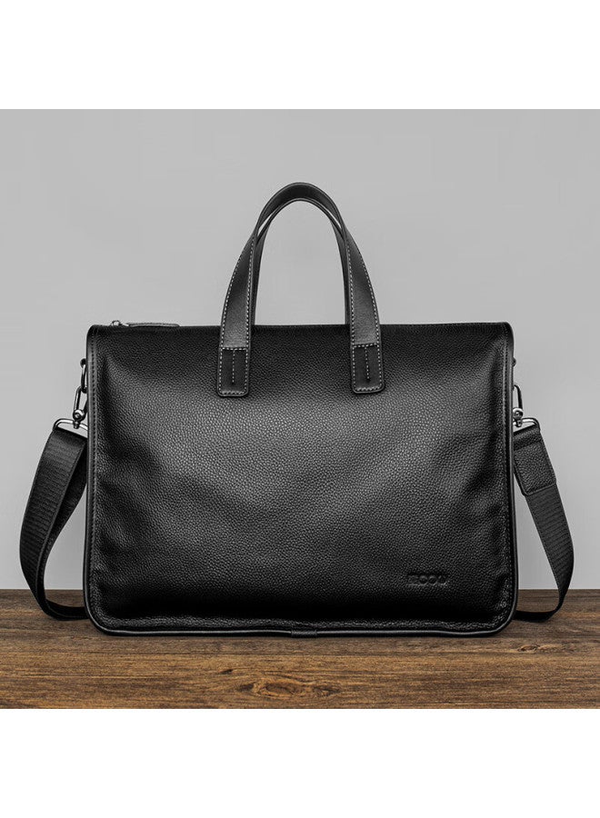 Cow Genuine Leather Briefcase For Men, Top-grain Cowhide Handbag, Laptop Bag, C-8620, Elegant Black, 14 Inches - Image 2