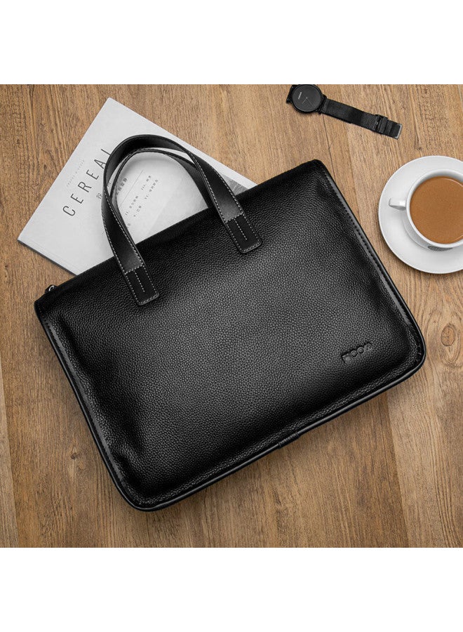 Cow Genuine Leather Briefcase For Men, Top-grain Cowhide Handbag, Laptop Bag, C-8620, Elegant Black, 14 Inches - Image 5