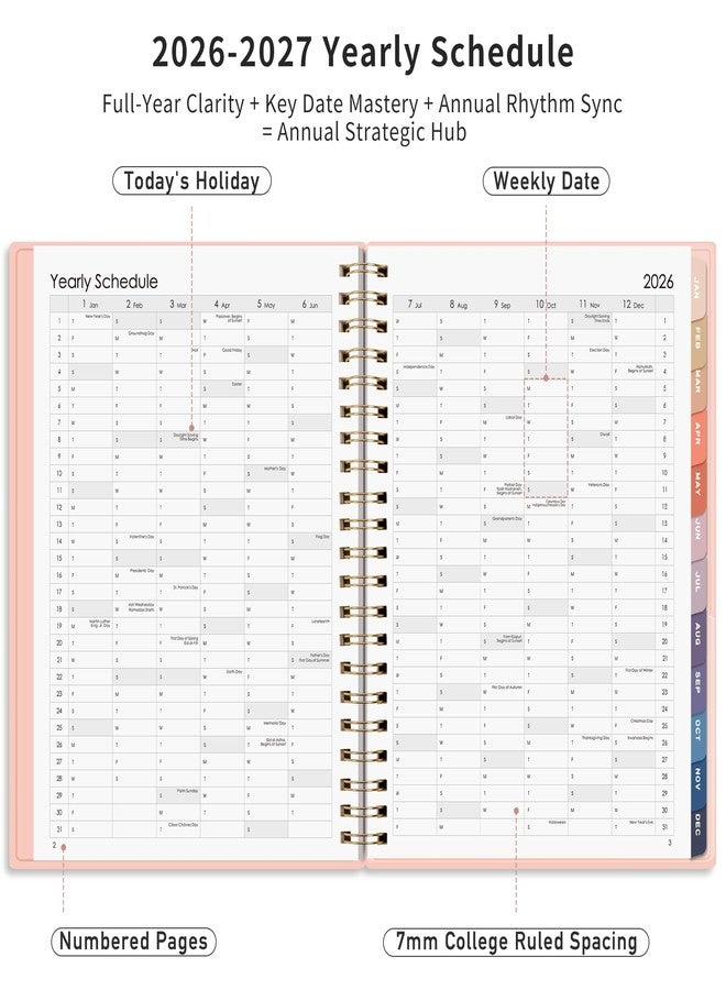 RETTACY مخطط ريتاسي الشهري 2026-2027، من يناير 2026 إلى ديسمبر 2027، حجم كبير (8.5 بوصة × 11 بوصة)، تقويم 2026-2027، فواصل لـ 24 شهرًا، غلاف بلاستيكي مرن، ورق سميك 100 جرام للمتر المربع، حلزوني (وردي) - Image 4