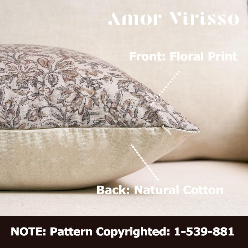 Amor Virisso Floral Throw Pillow Covers 24x24 Set of 2 Vintage Block Print Pillow Covers Decorative Pillow Covers Couch Pillows for Living Room Farmhouse Accent Sofa Pillows, Red/Sand - Image 2