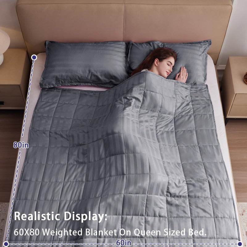 yescool Weighted Blanket for Adults (20 lbs, 60" x 80", Satin Grey Stripes) Heavy Blanket for Sleeping Perfect for 190-210 lbs, Queen Size Breathable Blanket with Premium Glass Bead, Machine Washable - Image 2
