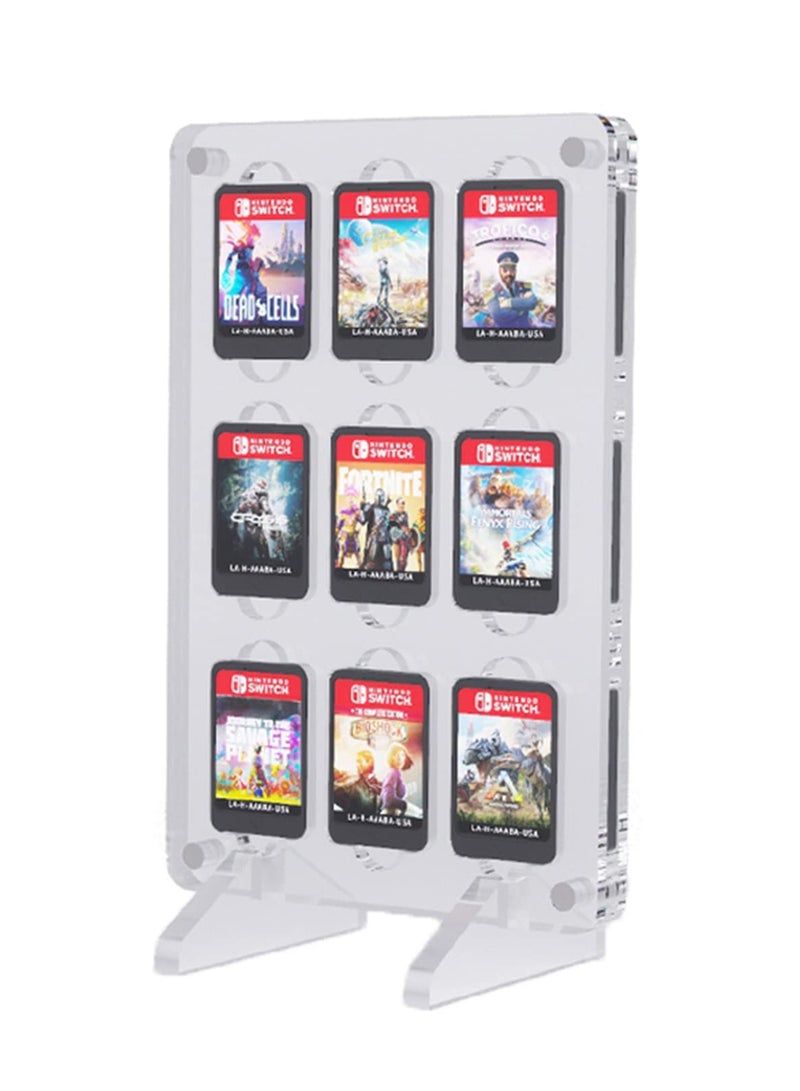 KASTWAVE Game Card Case for Nintendo Switch, 9 Slot Clear Acrylic Game Storage Case Crystal Magnetic Cassette Display Case for Card Protection Two-legged Stand Ornament - Image 1