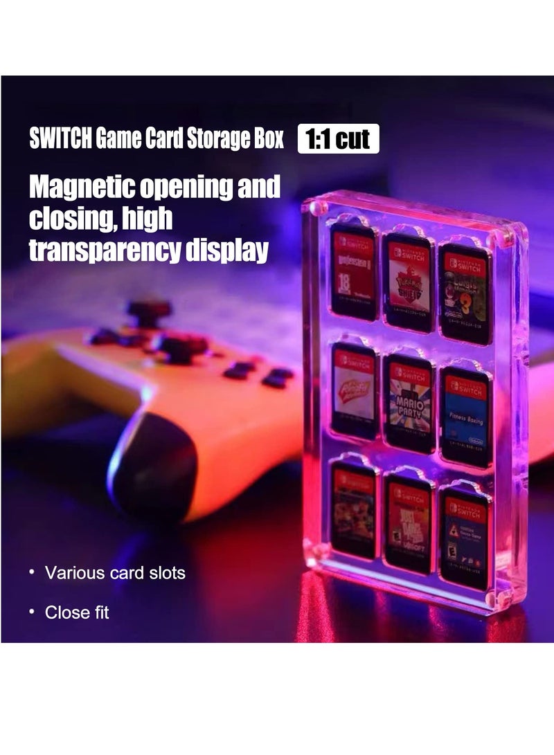 KASTWAVE Game Card Case for Nintendo Switch, 9 Slot Clear Acrylic Game Storage Case Crystal Magnetic Cassette Display Case for Card Protection Two-legged Stand Ornament - Image 5