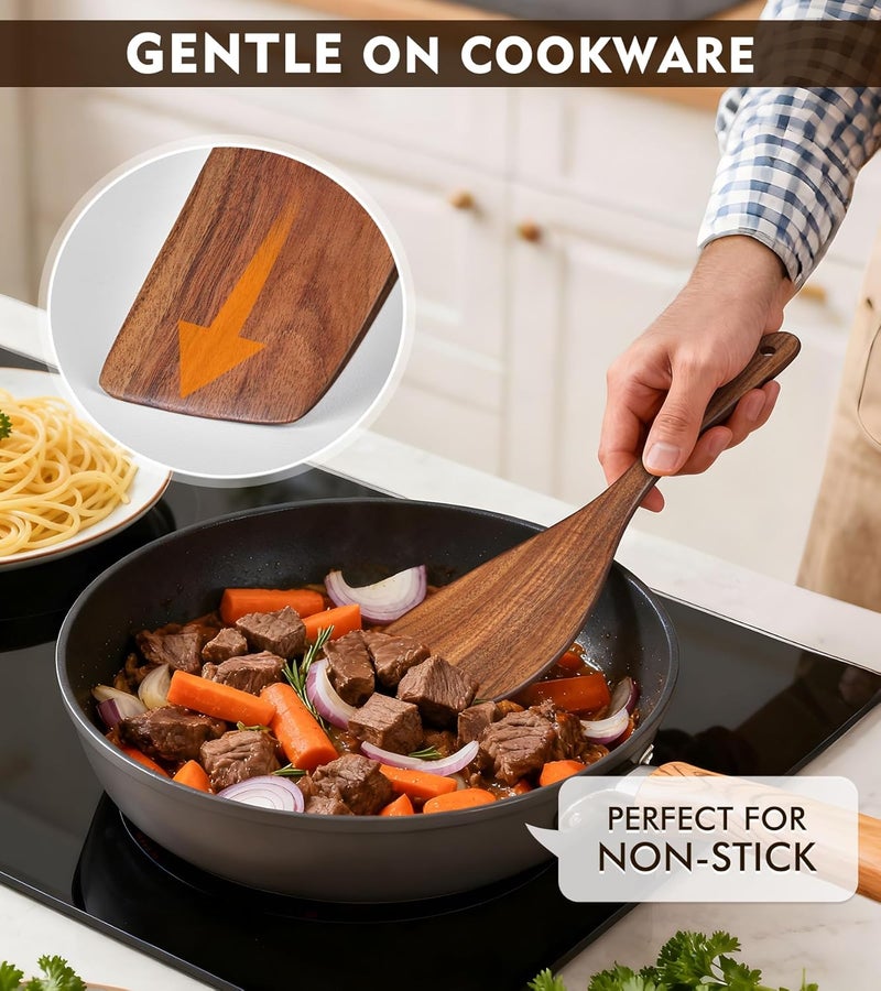 MemoGem 2Pcs Wooden Spatula, Acacia Wooden Spatula for Kitchen Use, Nonstick Cookware Safe Utensils Set including Turner and Slotted Turner, Ideal Cooking Utensils Gift Set for Cooking, Frying, Baking - Image 5