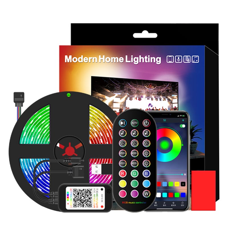 TV Music Rhythm Strip Light Intelligent USB Strip Light Remote Control RGB Strip Light 4 Lighting Modes 16 Light Colours BT Control + 24 key Remote Control 5050 SMD 1/2/3/4/5 Meters 30/60/90/120/150SMD IP65 - Image 1