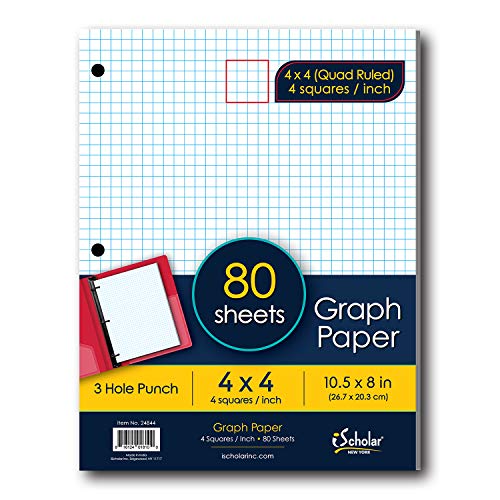 iScholar Quad Filler Paper, 4 Squares per Inch, 10.5 x 8 Inches, 80 Sheets (24844) White - Image 1