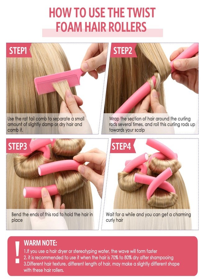 WILLBOND 60 Pieces Flexible Curling Rods Hair Curlers Rollers Twist Flexi No Heat Rods Rollers for Long Short Hair Women(0.3 x 7 Inch,Pink) - Image 3
