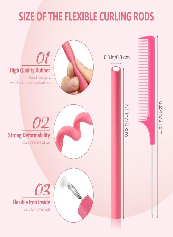 WILLBOND 60 Pieces Flexible Curling Rods Hair Curlers Rollers Twist Flexi No Heat Rods Rollers for Long Short Hair Women(0.3 x 7 Inch,Pink) - Image 2