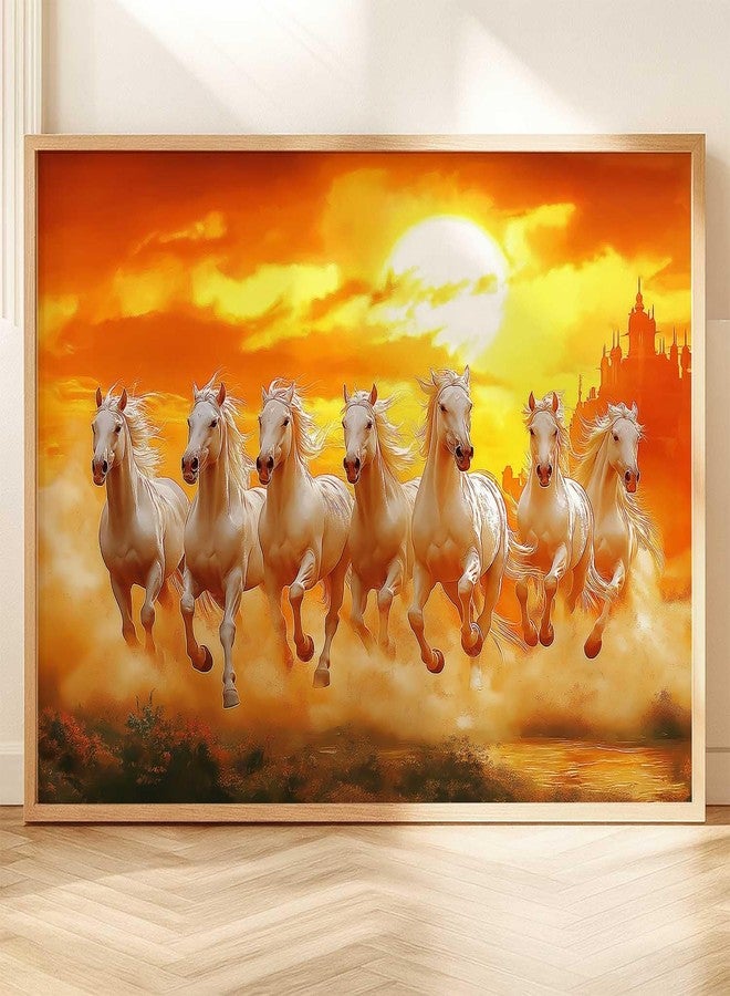 HOTHOUSE Seven Running Vastu Lucky Horse Rising Sun Painting Wall Décor | 7 Horses Vastu Frame Wall Art Painting for Living Room Bedroom Office Home Décor Size (10X13 inch) - Image 3