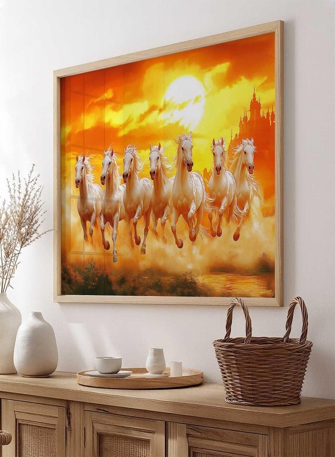 HOTHOUSE Seven Running Vastu Lucky Horse Rising Sun Painting Wall Décor | 7 Horses Vastu Frame Wall Art Painting for Living Room Bedroom Office Home Décor Size (10X13 inch) - Image 5
