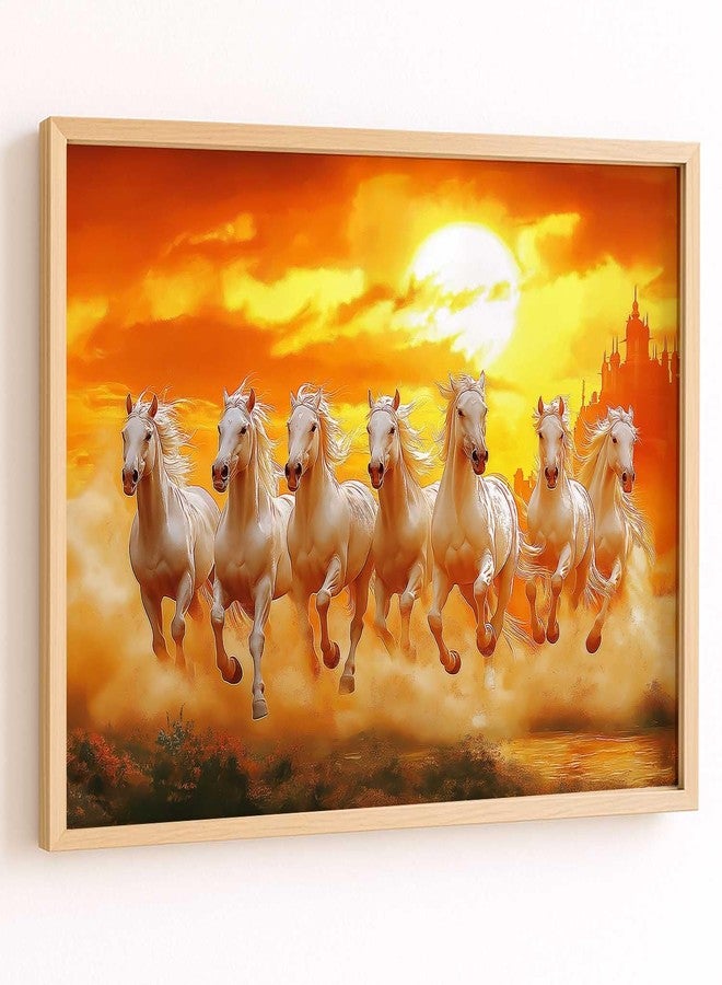 HOTHOUSE Seven Running Vastu Lucky Horse Rising Sun Painting Wall Décor | 7 Horses Vastu Frame Wall Art Painting for Living Room Bedroom Office Home Décor Size (10X13 inch) - Image 1