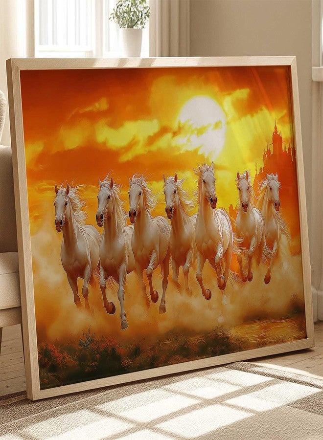 HOTHOUSE Seven Running Vastu Lucky Horse Rising Sun Painting Wall Décor | 7 Horses Vastu Frame Wall Art Painting for Living Room Bedroom Office Home Décor Size (10X13 inch) - Image 2