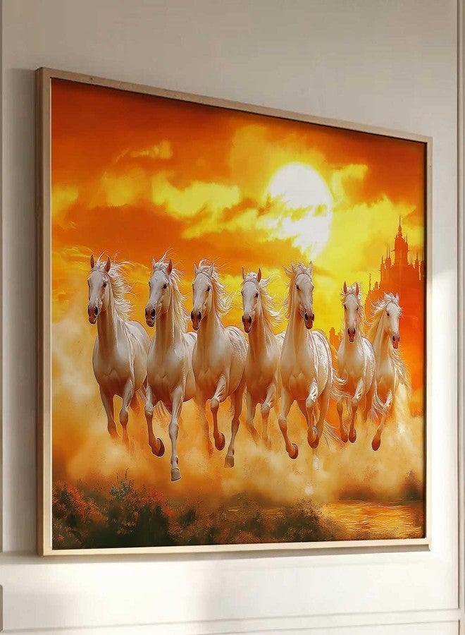 HOTHOUSE Seven Running Vastu Lucky Horse Rising Sun Painting Wall Décor | 7 Horses Vastu Frame Wall Art Painting for Living Room Bedroom Office Home Décor Size (10X13 inch) - Image 4