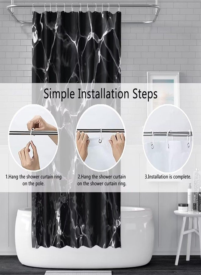 Uiiooazy Black Shower Curtain, Black Marble with White Lines Crack Waterproof Bathtub RV Decoration for Bathroom Abstract Modern Luxury Polyester Fabric Shower Curtains with Hooks 72x72 inches - Image 5