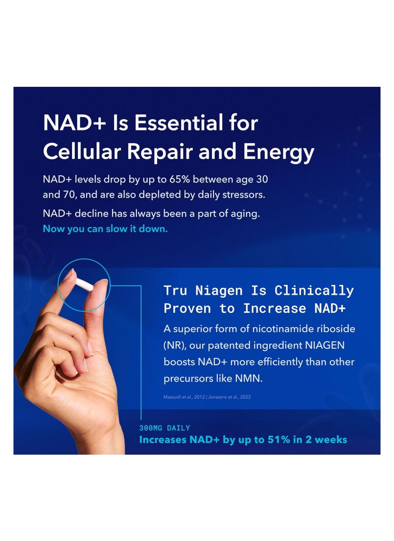TRU NIAGEN - TRU NIAGEN Patented NAD+ Supplement for Anti Aging and Cell Regeneration, 300 mg Niagen, 30 Servings PACK OF 3 - Image 1