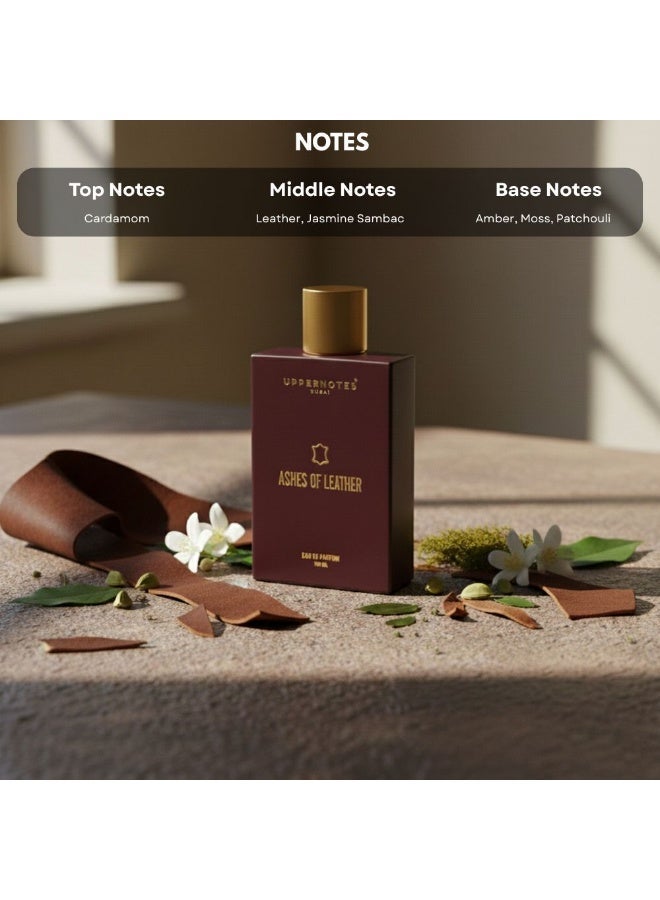 UpperNotes Ashes of Leather EDP Unisex Perfume 100ml | Cardamom Leather Jasmine Sambac Amber Patchouli | Bold Smoky Long Lasting Evening Fragrance UAE - Image 5