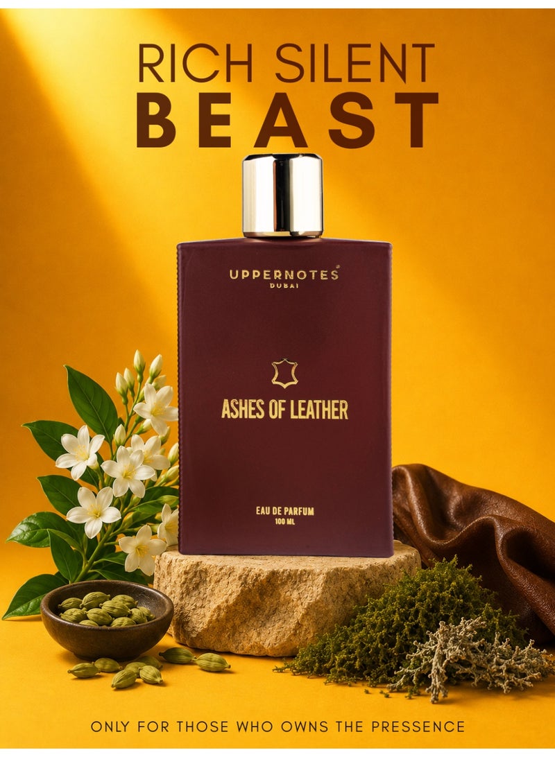 UpperNotes Ashes of Leather EDP Unisex Perfume 100ml | Cardamom Leather Jasmine Sambac Amber Patchouli | Bold Smoky Long Lasting Evening Fragrance UAE - Image 1