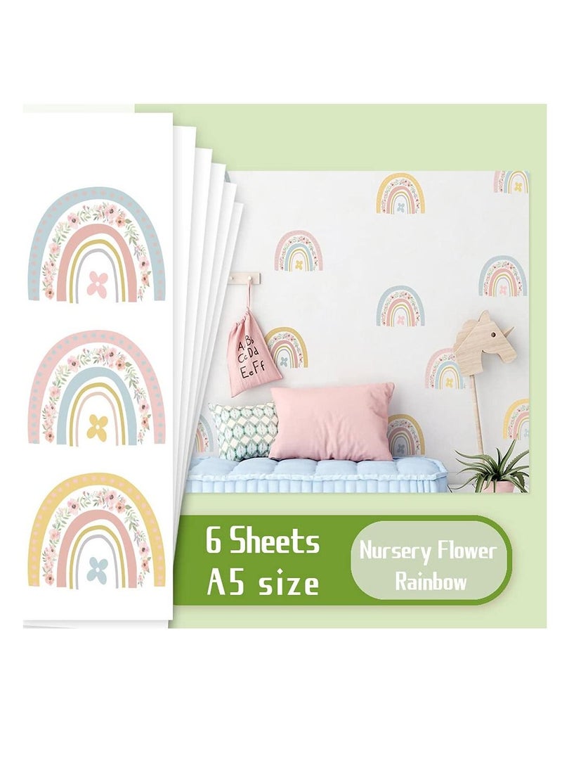 Flower Mini Rainbow Bohemian Decal, Room Decoration DIY Stickers Children's Baby PVC Wall Stickers Waterproof and Stick Rainbow Mural Stickers Vinyl Kids Wall Decor Art (6 Pieces) - Image 2
