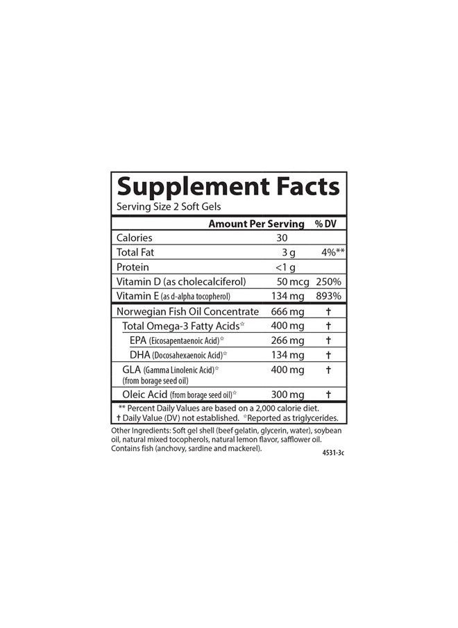 Carlson - Inflammation Balance, Balanced Omega-3 & Omega-6 Ratio, with D3, Norwegian, Wild-Caught Fish Oil Supplement with Fatty Acids, Sustainably Sourced Fish Oil Capsules, 90 Softgels - Image 1
