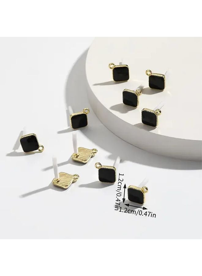 Simple Black Square Stud Earrings 10pcs DIY Jewelry Making Essentials - Image 5