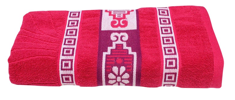 Mandhania Flora Border Soft Cotton BathTowels, 70x140 cm Pack of 1 Pink - Image 1