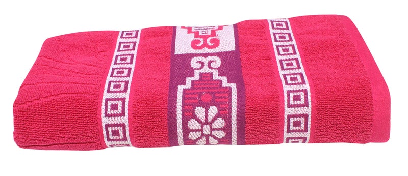 Mandhania Flora Border Soft Cotton BathTowels, 70x140 cm Pack of 1 Pink - Image 2