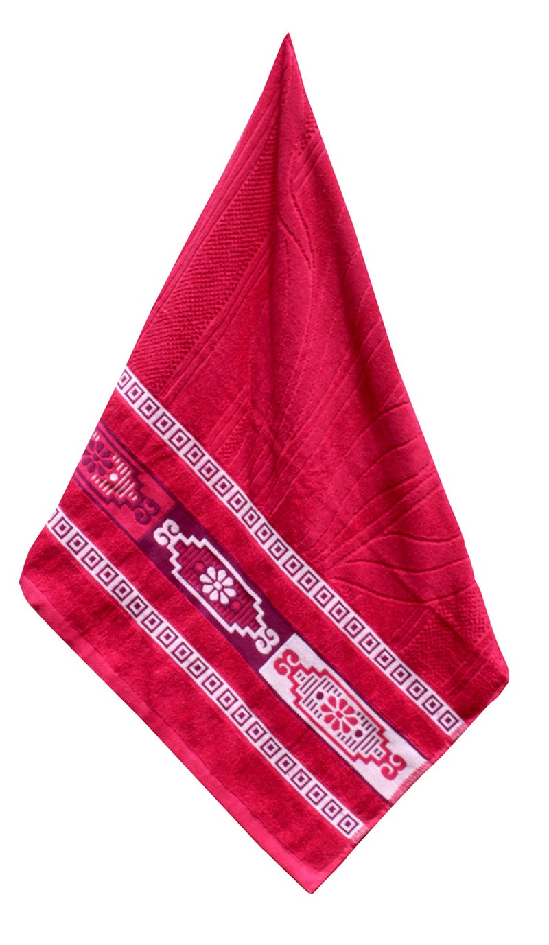 Mandhania Flora Border Soft Cotton BathTowels, 70x140 cm Pack of 1 Pink - Image 3