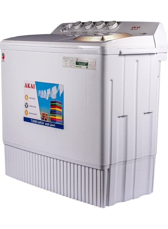 AKAI 20kg Twin Tub, Semi-Automatic Washing Machine, Turbo Wash, Powerful Big Pulsator, Rust Resistant, Lint Filter, 20-Min Soak Function, Sleek Design, WMMA-X020TT - Image 3