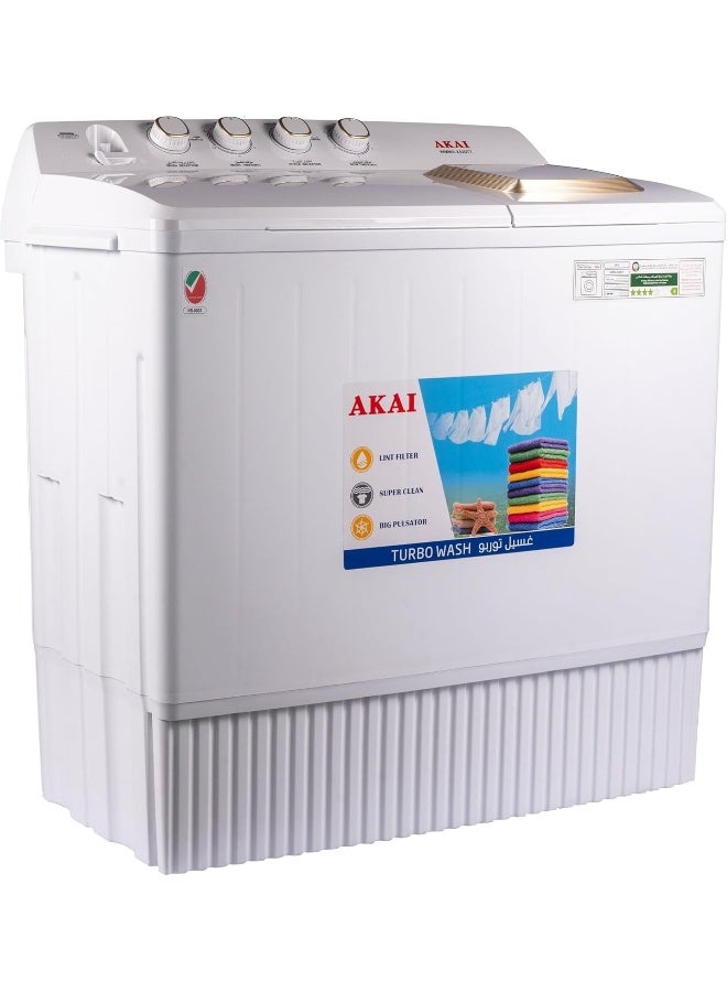AKAI 20kg Twin Tub, Semi-Automatic Washing Machine, Turbo Wash, Powerful Big Pulsator, Rust Resistant, Lint Filter, 20-Min Soak Function, Sleek Design, WMMA-X020TT - Image 1