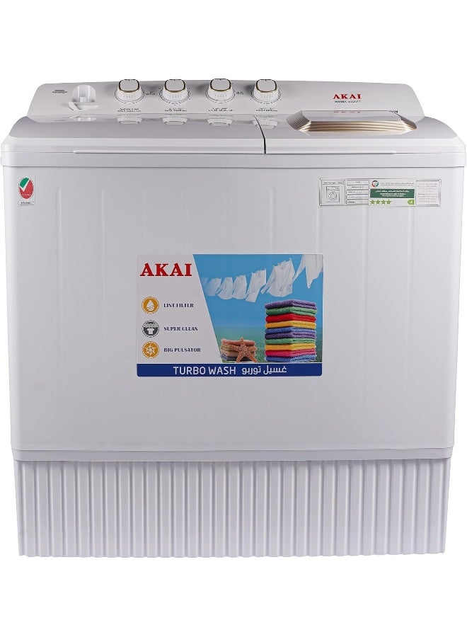 AKAI 20kg Twin Tub, Semi-Automatic Washing Machine, Turbo Wash, Powerful Big Pulsator, Rust Resistant, Lint Filter, 20-Min Soak Function, Sleek Design, WMMA-X020TT - Image 4