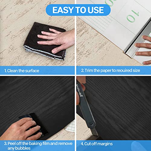 seonta Black Contact Paper 16"x118" Wood Peel and Stick Wallpaper Waterproof Removable Self Adhesive Wall Paper Sticker Cover Wood Vinyl Wrap for Countertop Desk Table Cabinets - Image 5