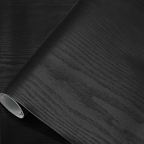 seonta Black Contact Paper 16"x118" Wood Peel and Stick Wallpaper Waterproof Removable Self Adhesive Wall Paper Sticker Cover Wood Vinyl Wrap for Countertop Desk Table Cabinets - Image 1