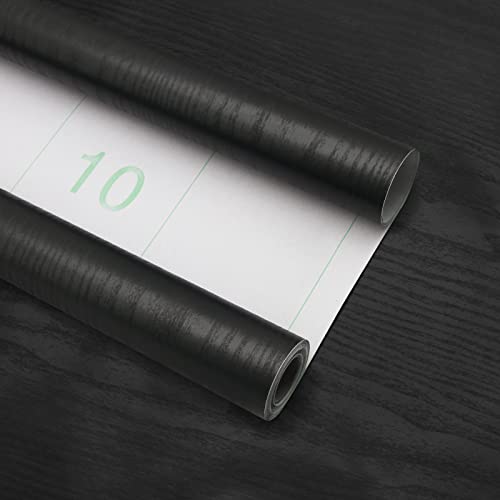 seonta Black Contact Paper 16"x118" Wood Peel and Stick Wallpaper Waterproof Removable Self Adhesive Wall Paper Sticker Cover Wood Vinyl Wrap for Countertop Desk Table Cabinets - Image 2
